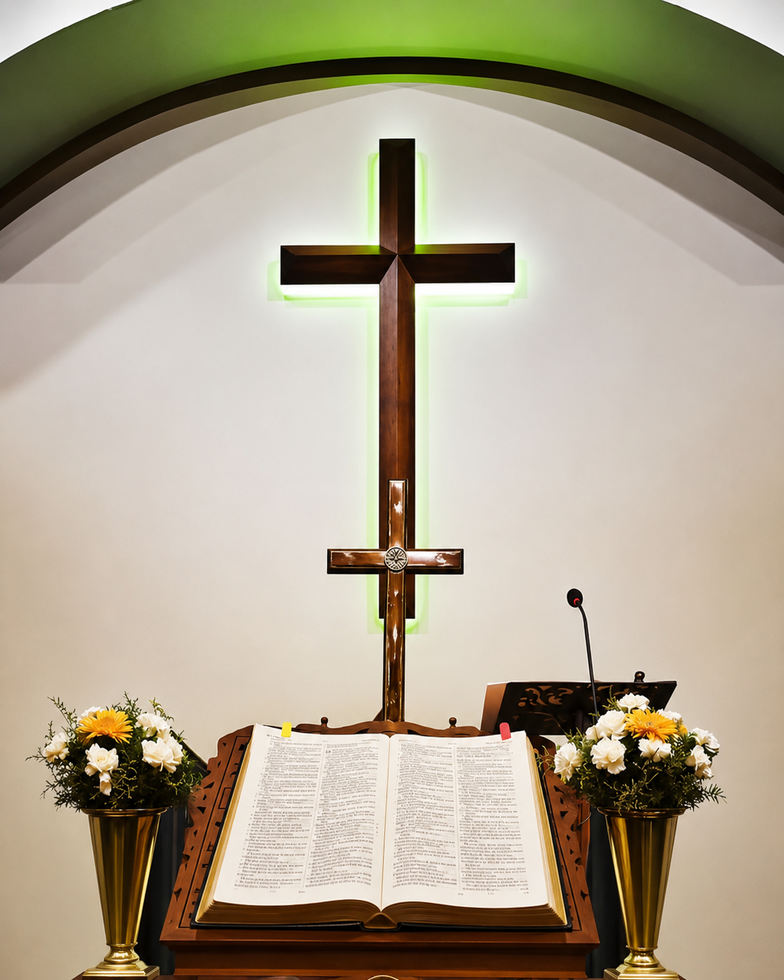Altar and cross inside CSI Shanthi Church